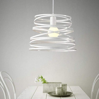 Lampadario Moderno a Sospensione Fasce Intrecciate Ferro Attacco E27 120Cm |Bianco