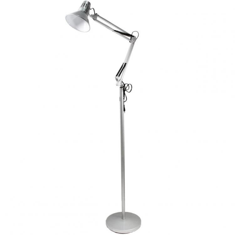 Stehlampe mit schwenkbarem Arm, Leselampe, Metall, Grau|D15A