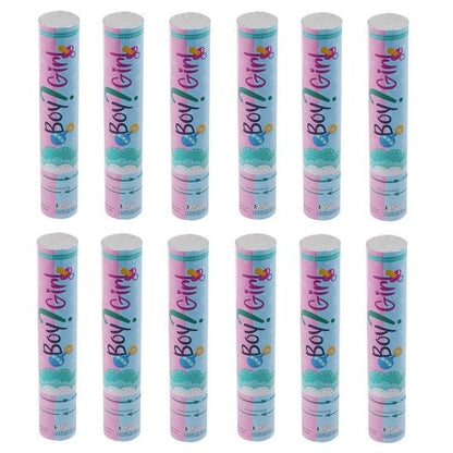 12pz Tubo Spara Coriandoli Baby Shower Sesso Gender Reveal Party Man (Maschio)
