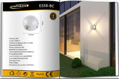 Universo Applique Led Sfera 4 Fasci A Parete Da Esterno Lampada Bianco Naturale