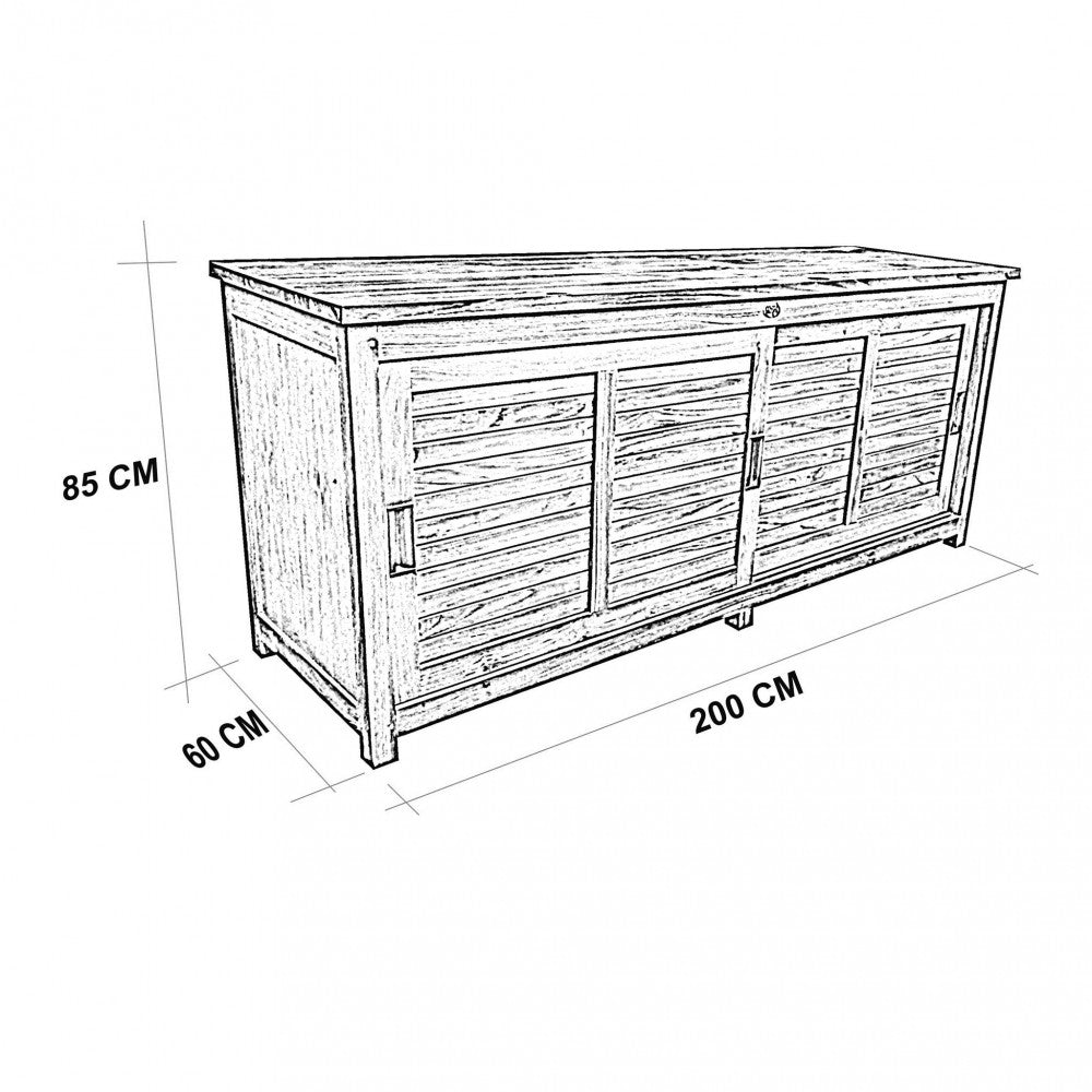 Mobile Weston 200 x 60 Marrone in Legno Teak massiccio - Mobile con 2 Ante Scorrevoli