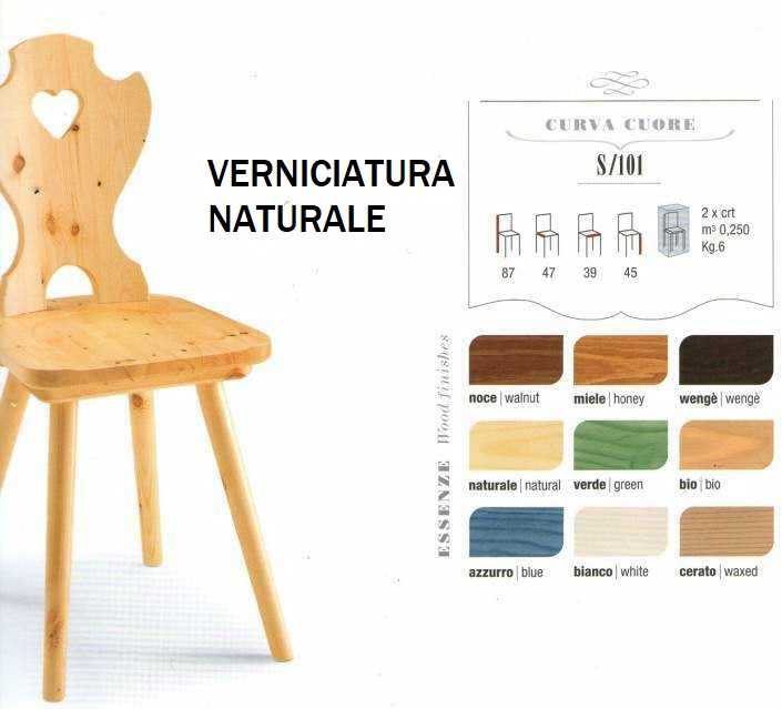 Sedia in Legno con Schienale a Cuore tinta naturale