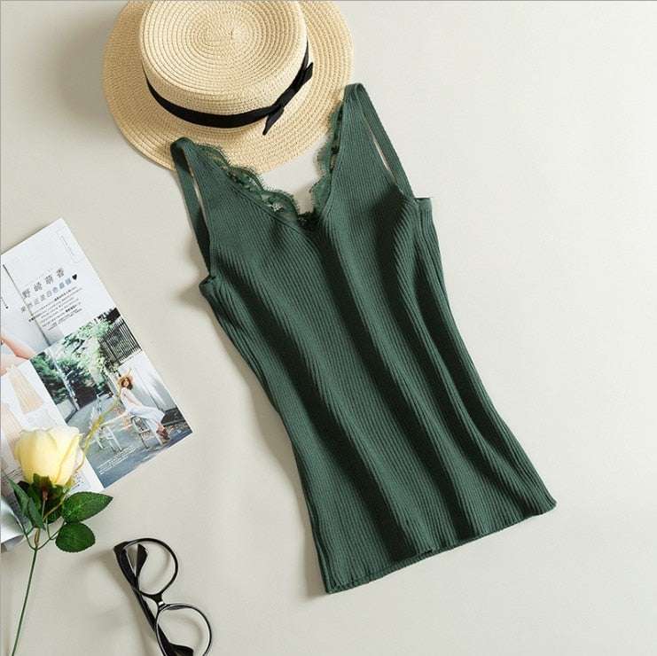top donna in pizzo con scollo a V