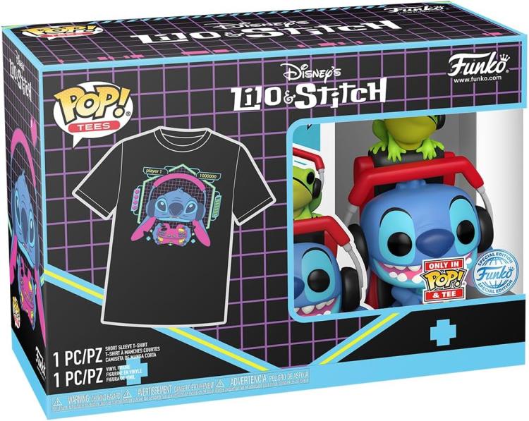 Funko Pop! + T-Shirts Disney Lilo und Stitch – Stitch Gamer mit Frosch Figur 9cm