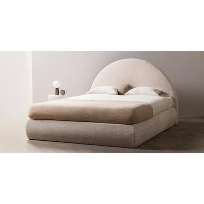 Polsterbett MIMIQ 140x200 cm Beige mit abgerundetem Kopfteil