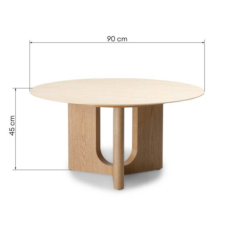 Tavolino KLIMANTO 90 cm, rotondo, travertino/quercia