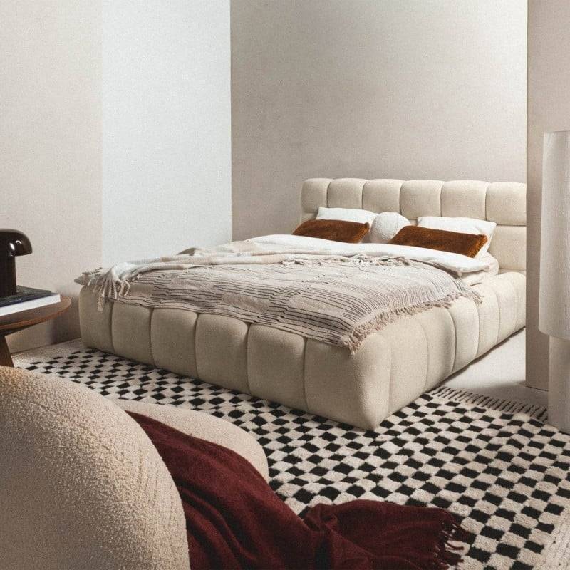 Letto NEXTO imbottito 160x200 cm, beige chiaro con contenitore