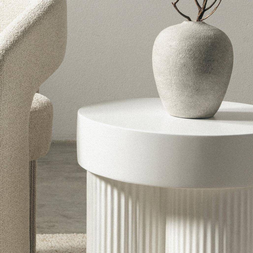 Tavolino RIGATO 45 cm, tondo, bianco, rigato