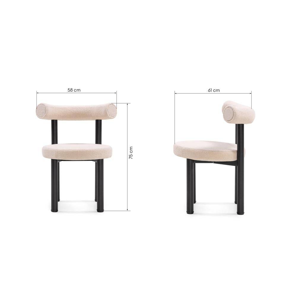 Esszimmerstuhl PERER, Beige Bouclé/Schwarze Beine