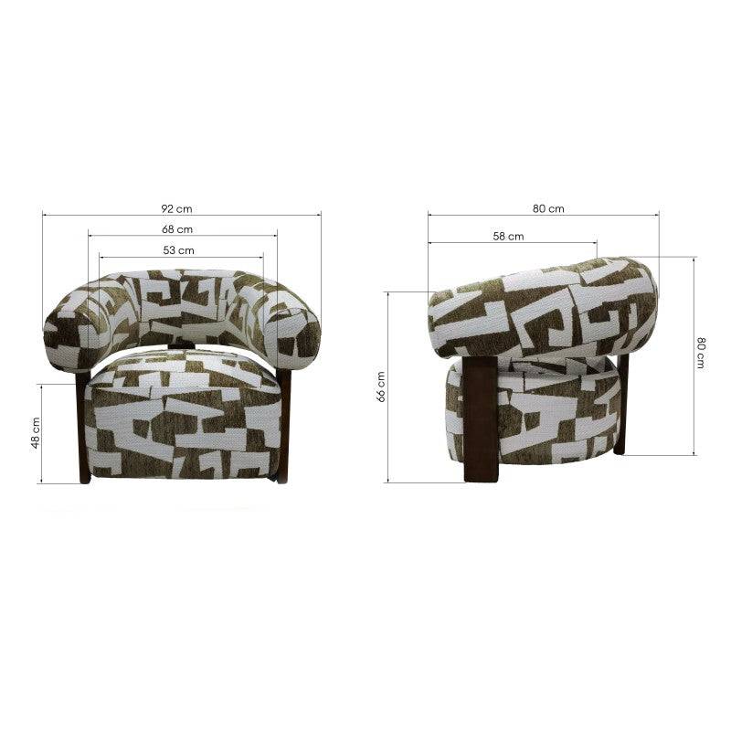 Sessel ANNABEL, olive-creme/nussbaum, abgerundete Formen
