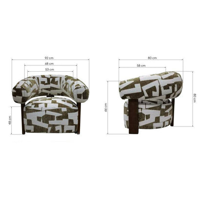 Sessel ANNABEL, olive-creme/nussbaum, abgerundete Formen