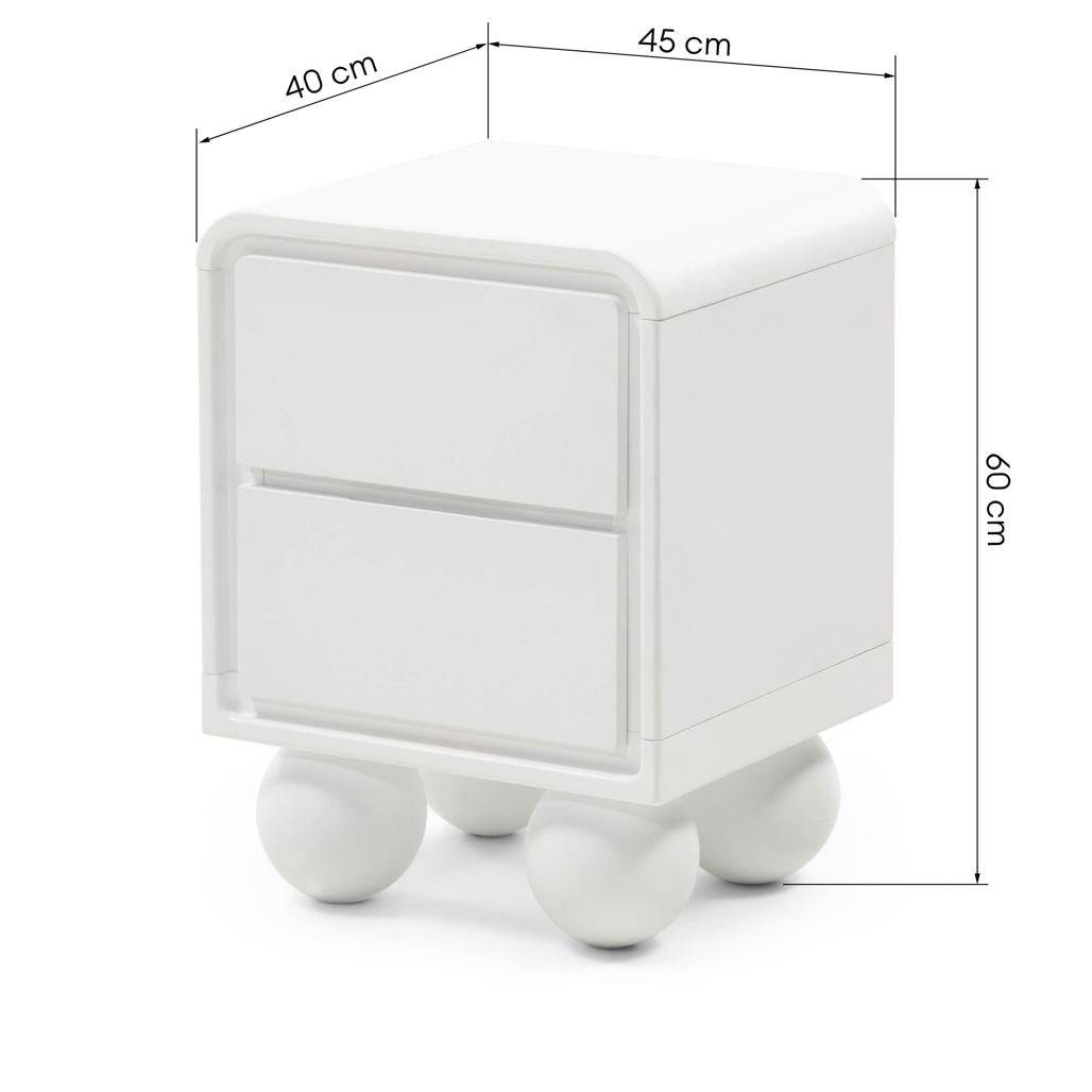 Comodino NORI bianco con gambe sferiche