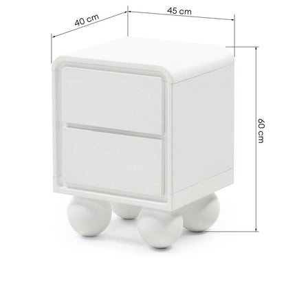 Comodino NORI bianco con gambe sferiche