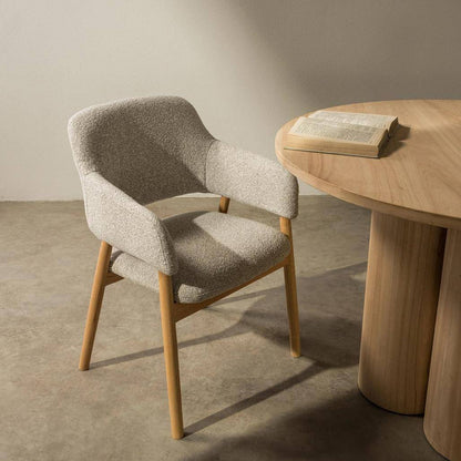 Sedia imbottita LORA, grigio chiaro, bouclé/quercia