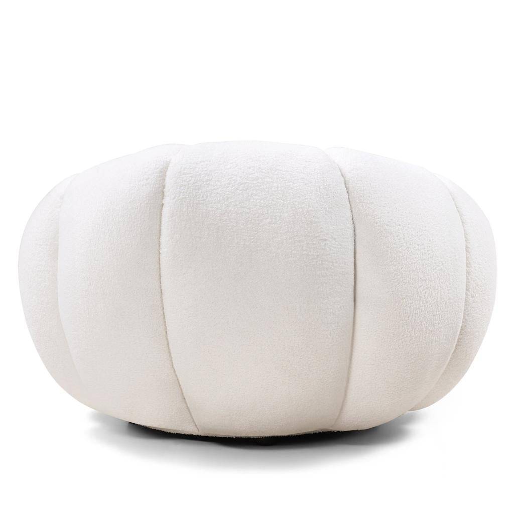 Poltrona girevole LOEL bianca, bouclé, forme arrotondate