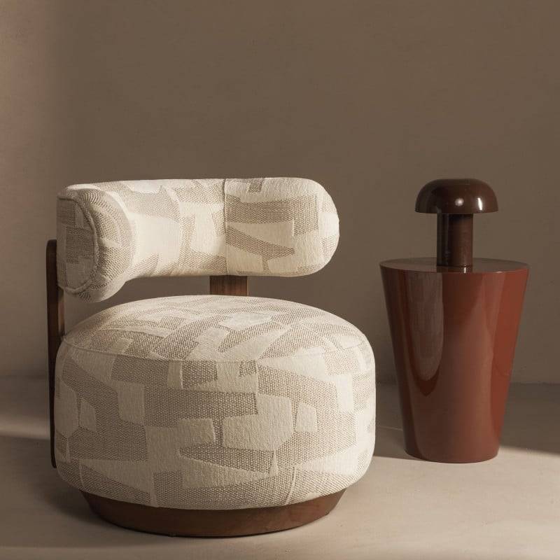Sessel MARABELL, abgerundete Formen, beige/creme, Nussbaum