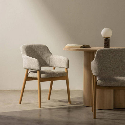 Sedia imbottita LORA, grigio chiaro, bouclé/quercia
