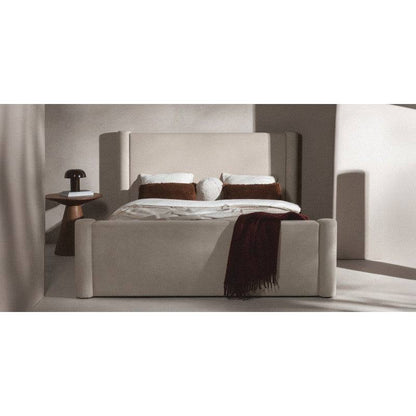 Gepolstertes Bett ZENNA 160x200 cm, hellbeiger Samt