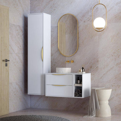 Mobile bagno ANVERS, rigato, maniglia oro, bianco