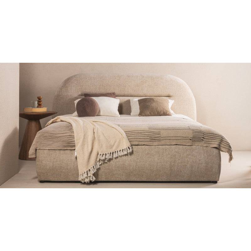 Letto imbottito MALANEL 160x200 cm, beige chiaro, arrotondato