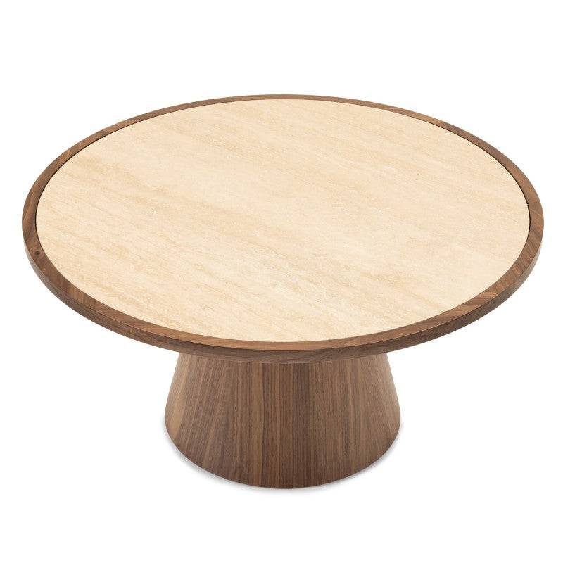 Couchtisch WASABI 80 cm, rund, Travertin/Nussbaum
