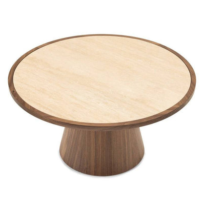 Couchtisch WASABI 80 cm, rund, Travertin/Nussbaum