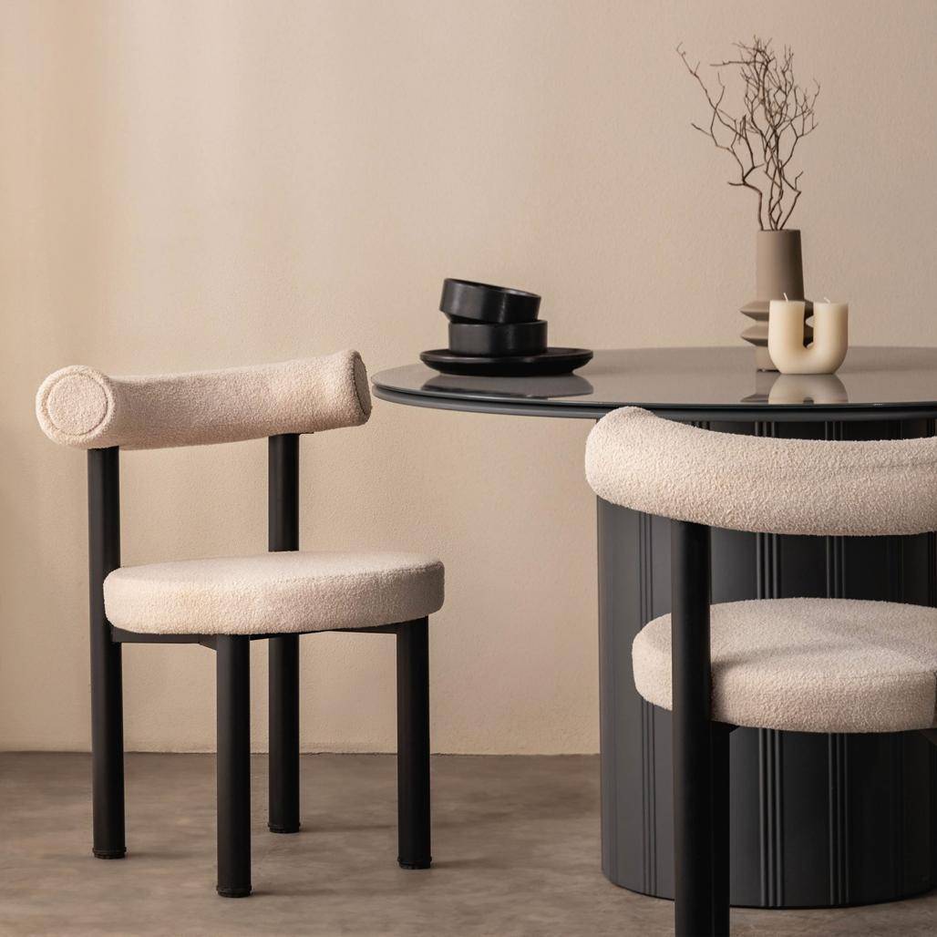 Esszimmerstuhl PERER, Beige Bouclé/Schwarze Beine