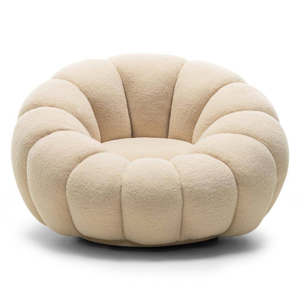 Poltrona girevole LOEL beige, bouclé, forme arrotondate