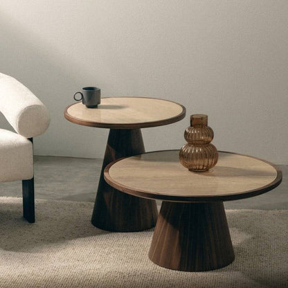 Couchtisch WASABI 80 cm, rund, Travertin/Nussbaum