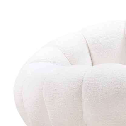 Poltrona girevole LOEL bianca, bouclé, forme arrotondate