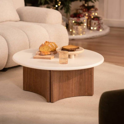 Tavolino da caffè ARLOM 80 cm, bianco crema/rovere