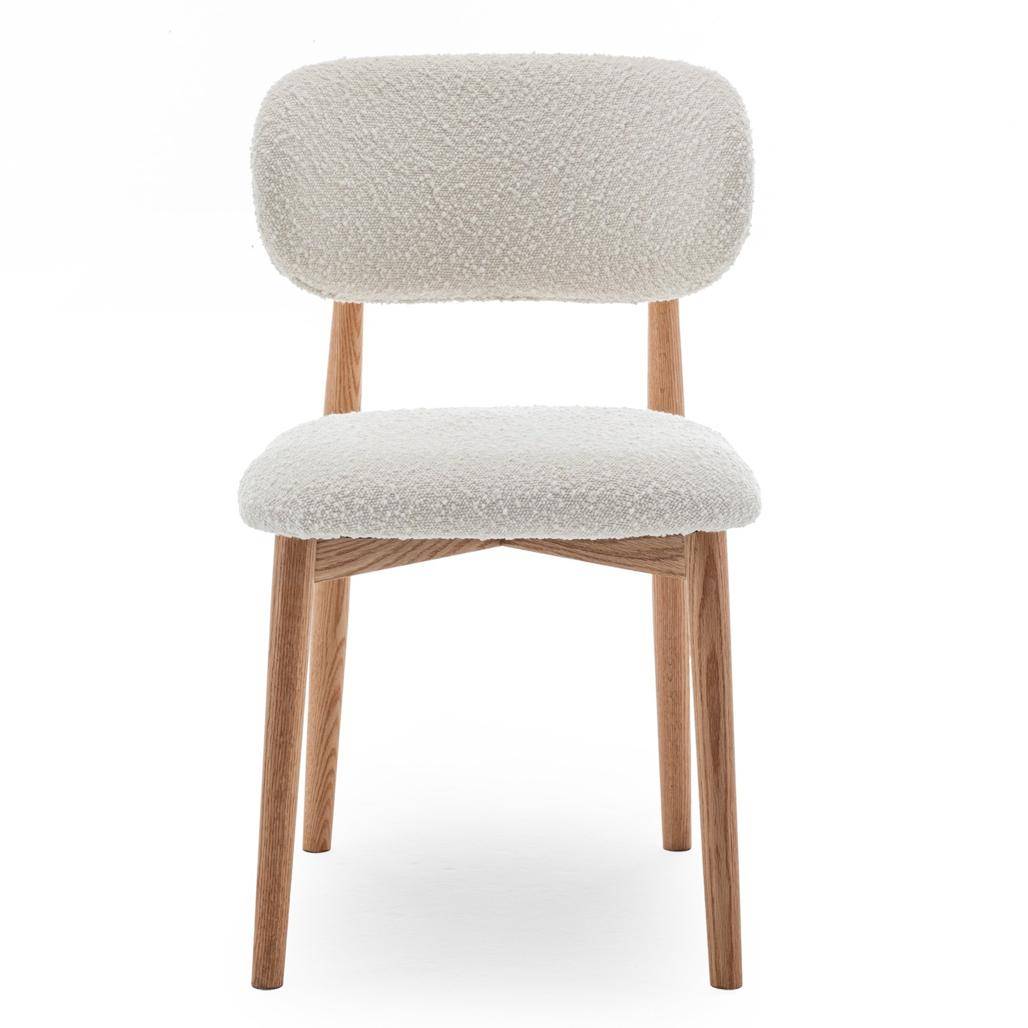 Gepolsterter Stuhl MIA, weiß, Bouclé/Eiche