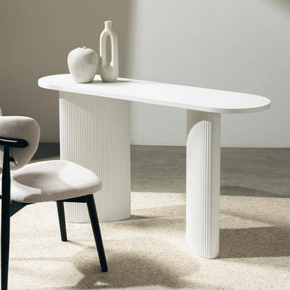 Scrivania/consolle ALREQUIN 140 cm, bianco, gambe lamellari