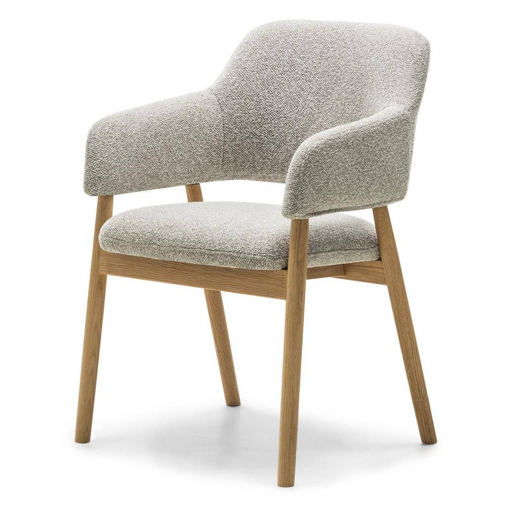 Sedia imbottita LORA, grigio chiaro, bouclé/quercia