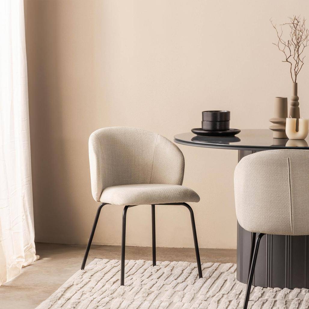 Sedia da pranzo LUEUR, beige chiaro, gambe nere