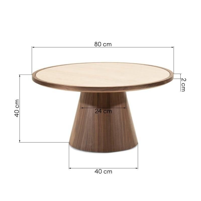 Couchtisch WASABI 80 cm, rund, Travertin/Nussbaum