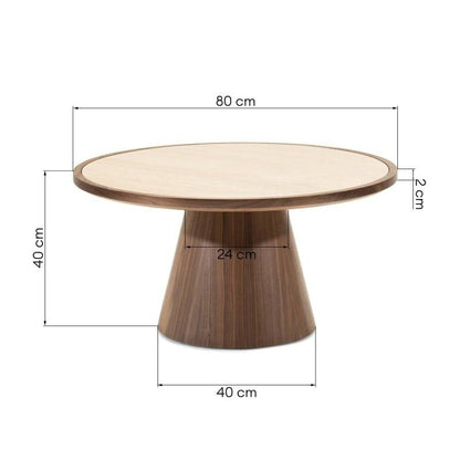 Couchtisch WASABI 80 cm, rund, Travertin/Nussbaum