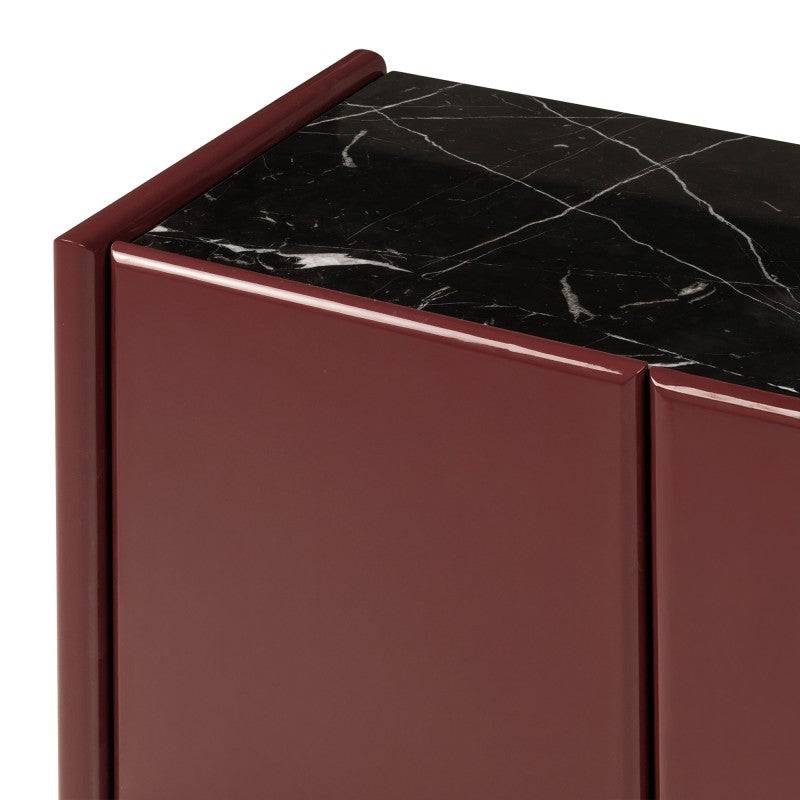 LARIQ Kommode vier Türen bordeaux/Marmor braun