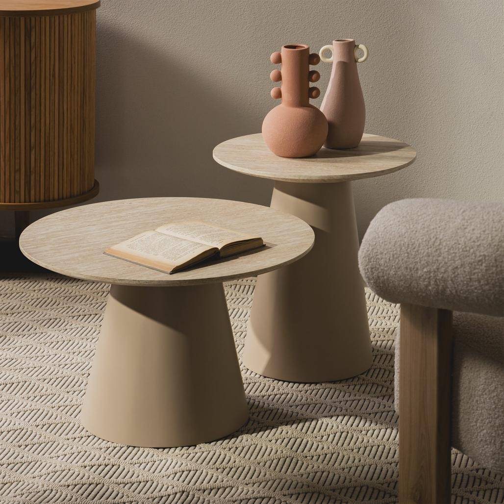 Tavolino da caffè rotondo OREZ, beige travertino