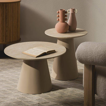 Tavolino da caffè rotondo OREZ, beige travertino