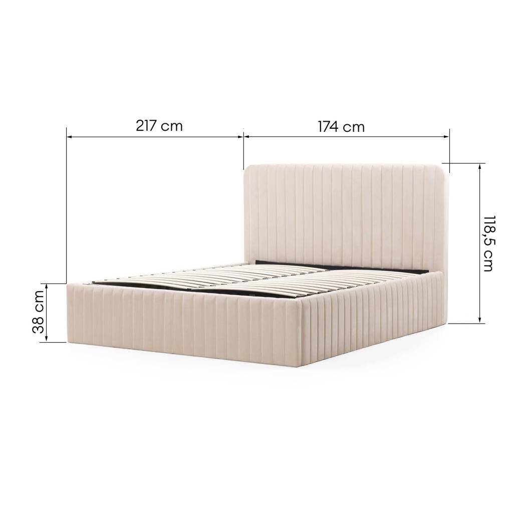 Letto imbottito 160x200 cm ANDRE, velluto beige, con contenitore