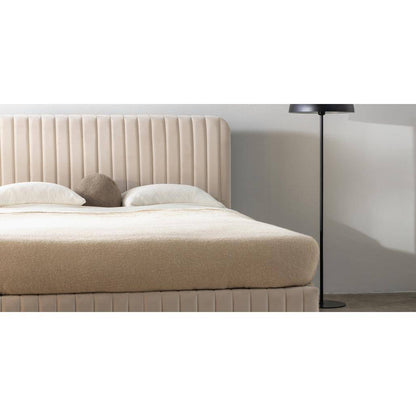 Letto imbottito 160x200 cm ANDRE, velluto beige, con contenitore