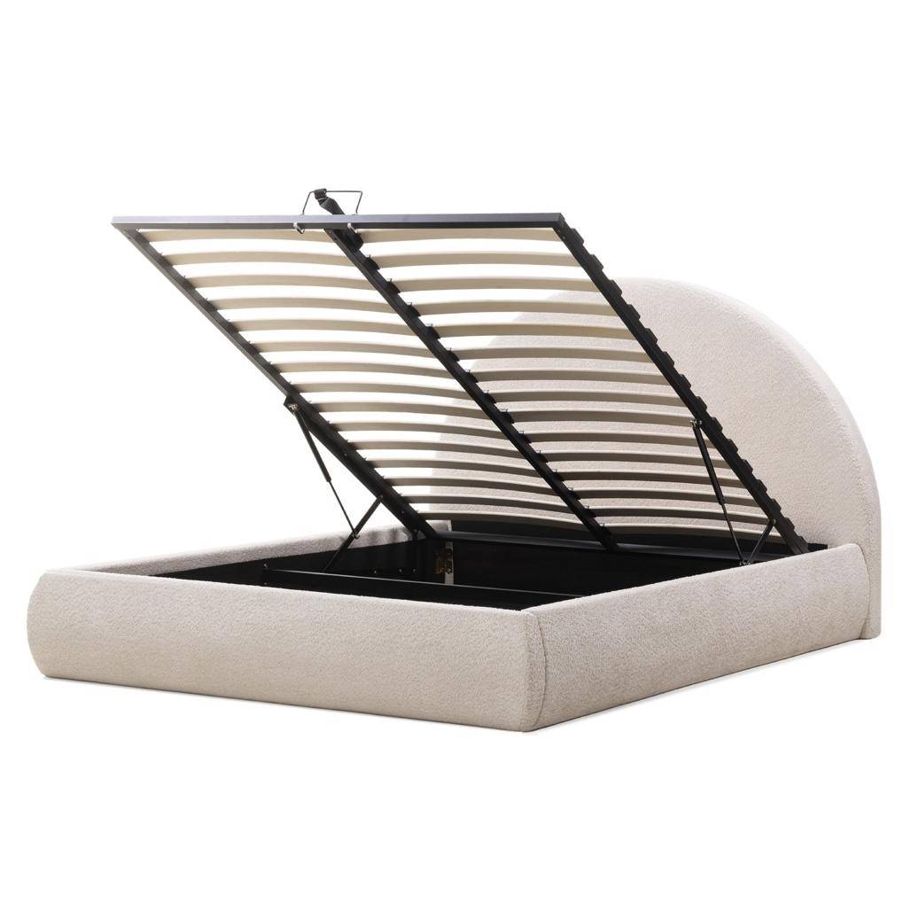 Polsterbett MIMIQ 140x200 cm Beige mit abgerundetem Kopfteil