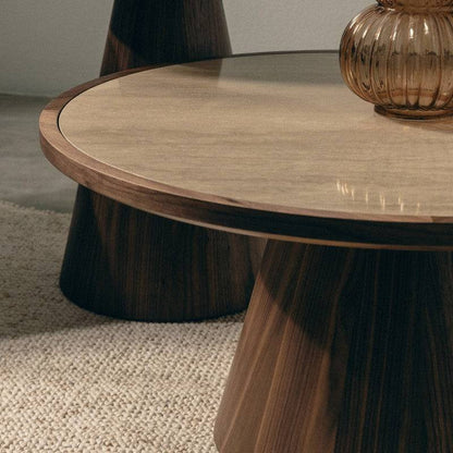 Couchtisch WASABI 80 cm, rund, Travertin/Nussbaum