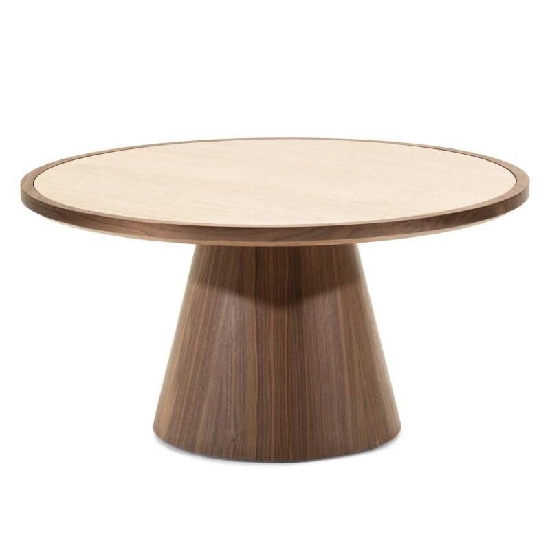 Couchtisch WASABI 80 cm, rund, Travertin/Nussbaum