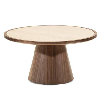 Couchtisch WASABI 80 cm, rund, Travertin/Nussbaum