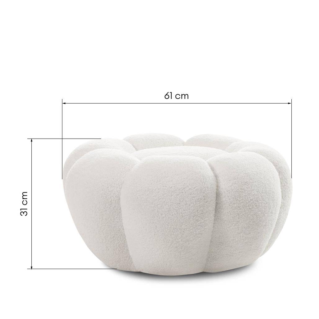 Pouf PERLE, Bianco Bouclé, Forme Arrotondate