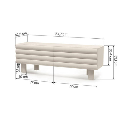 Mobile TV LUEL, righe decorative, beige, forme arrotondate