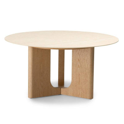 Tavolino KLIMANTO 90 cm, rotondo, travertino/quercia