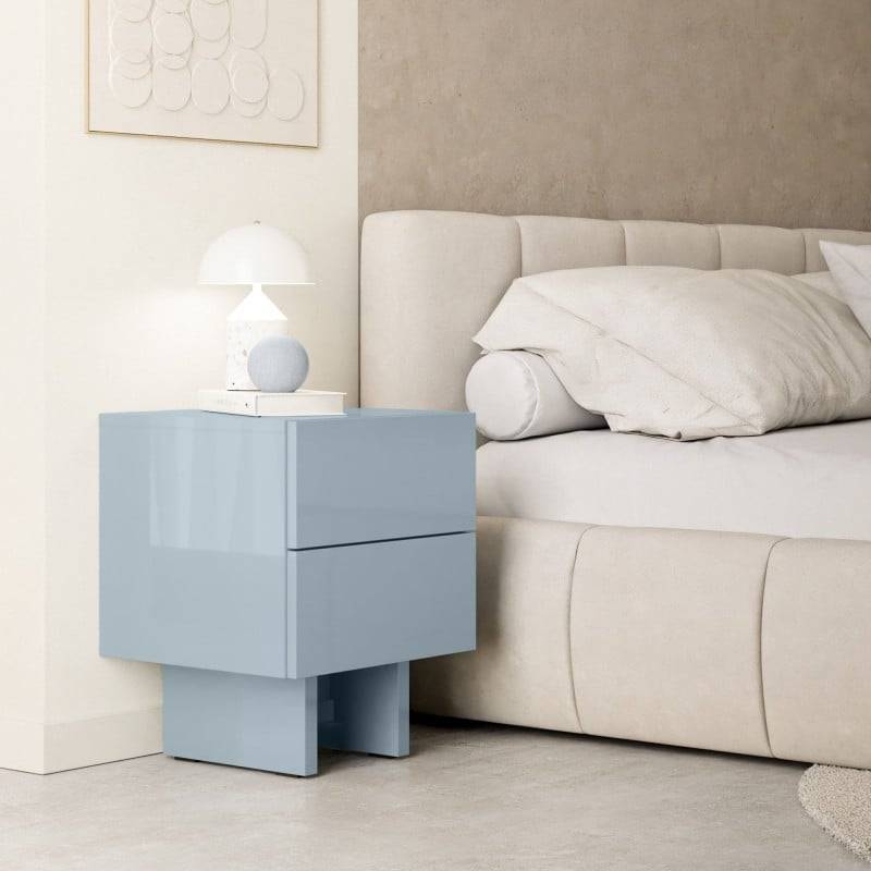 Comodino GLAM, blu fumé, lucido